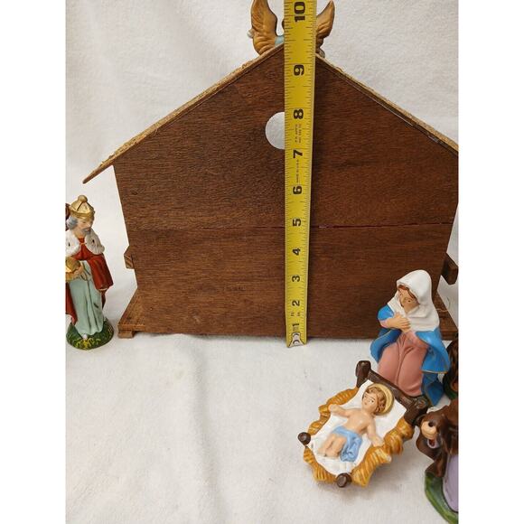 VNTG Nativity Set Hand Carved Wood Hand Painted 11 Pieces Stable Japan Christmas - Picture 16 of 16
